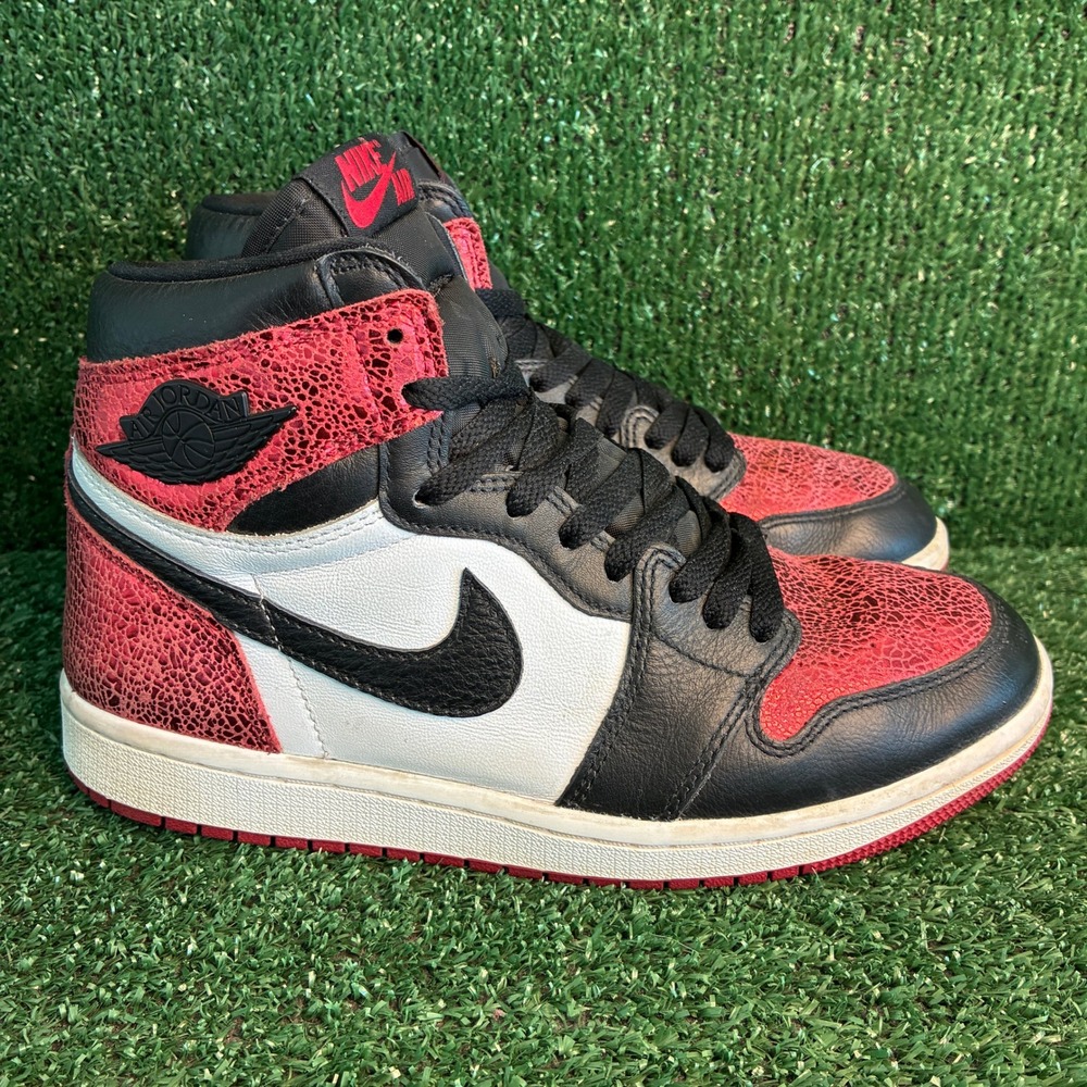 Nike Air Jordan 1 High OG Washed Heritage Cracked Leather Sneakers Ruby Mens 8.5